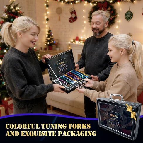 10 PCS Chakra Tuning Fork for Healing, Multi-Color Weighted Tuning Forks, Aluminum Alloy Tuning Forks with Activator & Feet (126.22-432Hz) for DNA Healing, Sound Therapy in Kuwait