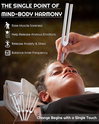 Tuning Forks for Healing Set-128Hz, 136.1Hz, 256Hz, 384Hz Weighted & Unweighted with Activator & Pouch-Complete Sound Therapy Kit for Chakra Balancing, Yoga, Meditation, Stress Relief & Energy Healing in Kuwait
