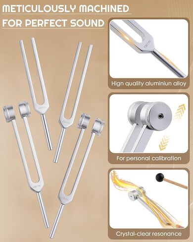 Tuning Forks for Healing Set-128Hz, 136.1Hz, 256Hz, 384Hz Weighted & Unweighted with Activator & Pouch-Complete Sound Therapy Kit for Chakra Balancing, Yoga, Meditation, Stress Relief & Energy Healing in Kuwait