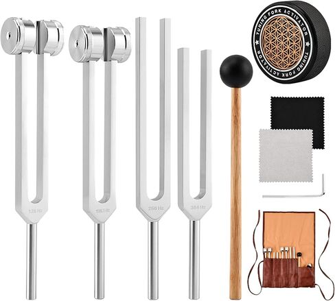 Tuning Forks for Healing Set,‌ Complete Healing Sound Set - 4-Tuning Forks (128Hz, 136.1Hz, 256Hz, 384Hz) + Accessories for Meditation, Yoga & Stress Relief‌ in Kuwait