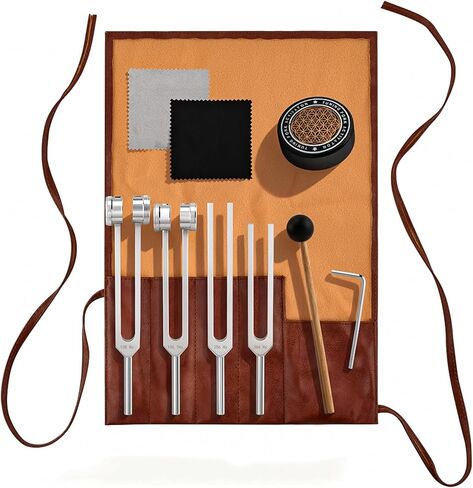 Tuning Forks for Healing Set,‌ Complete Healing Sound Set - 4-Tuning Forks (128Hz, 136.1Hz, 256Hz, 384Hz) + Accessories for Meditation, Yoga & Stress Relief‌ in Kuwait