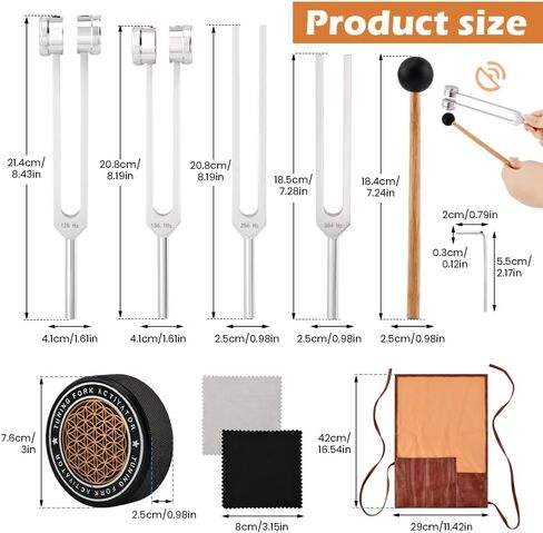 Tuning Forks for Healing Set,‌ Complete Healing Sound Set - 4-Tuning Forks (128Hz, 136.1Hz, 256Hz, 384Hz) + Accessories for Meditation, Yoga & Stress Relief‌ in Kuwait