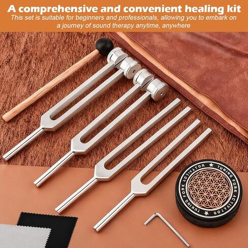 Tuning Forks for Healing Set,‌ Complete Healing Sound Set - 4-Tuning Forks (128Hz, 136.1Hz, 256Hz, 384Hz) + Accessories for Meditation, Yoga & Stress Relief‌ in Kuwait