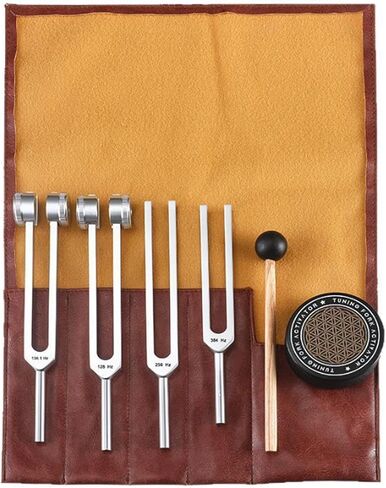 Tuning Forks for Healing Set,‌ Complete Healing Sound Set - 4-Tuning Forks (128Hz, 136.1Hz, 256Hz, 384Hz) + Accessories for Meditation, Yoga & Stress Relief‌ in Kuwait