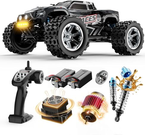 DEERC 1:14 سيارة RC بدون فرش للبالغين ، شاحنة RC على الطرق الوعرة 43 ميل في الساعة 4WD مع أضواء LED 7 ألوان ، صدمات زيت معدنية ، بطاريات عالية السعة 2 × 7.4 فولت ، مجموعة القيادة المعدنية ، 3 أوضاع ضوئية ، 3S Lipo Compatible in Kuwait