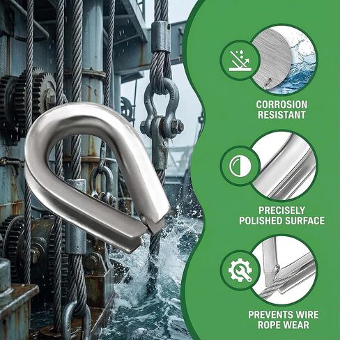 5PCS M10 Stainless Steel Thimbles for 3/8" Dia Wire Rope, Wire Rope Cable Thimbles Rigging in Kuwait