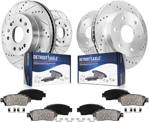 Detroit Axle - Brake Kit for 2008-2017 Honda Accord, Drilled Slotted Brakes Rotors Ceramic Brake Pads 2009 2010 2011 2012 2013 2014 2015 2016: 11.10" inch Front and 11.10" inch Rear Rotors in Kuwait