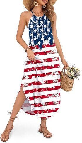 For G and PL Women's Summer Casual Halter Side Slit Long Maxi Beach Dress Vacation Resort Sundress in Saudi Arabia