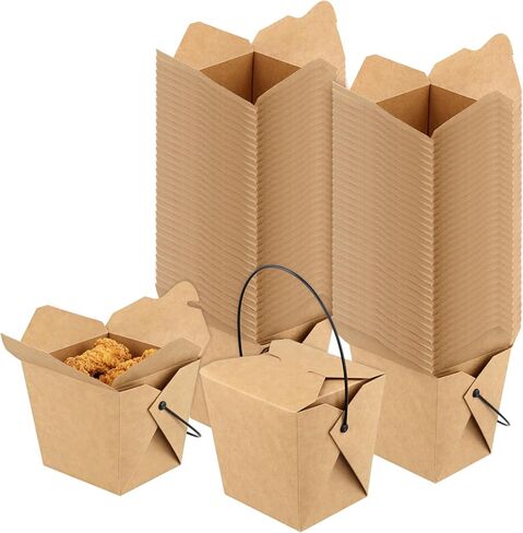 100 Pack 16oz Chinese Take Out Boxes, Kraft Take Out Box with Handle, Chinese Food Boxes, Chinese Box to Go for Restaurant, Bakery and Party in Saudi Arabia