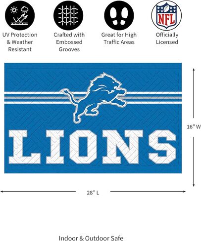 Team Sports America NFL Entrance Doormat | 28 x 16 Inches | Embossed Cross Hatch | Non - Slip Backing | Indoor and Outdoor Home Décor (Detroit Lions) in Saudi Arabia