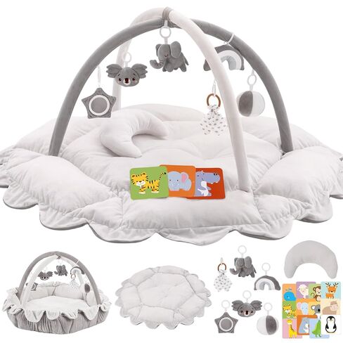 5-in-1 Plush Baby Play Gym ، حصير لعب الأطفال ، صالة ألعاب رياضية قابلة للتحويل مع وسادة ، حصيرة وقت البطن ، 6 ألعاب حسية ، مركز أنشطة الأطفال من الأطفال حديثي الولادة إلى طفل صغير ، سرير للحيوانات الأليفة ، سرير القط والكلاب ، حفرة الكرة ، كريم in Kuwait