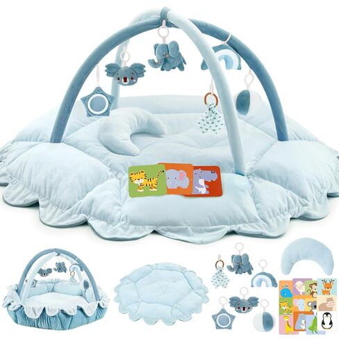 5-in-1 Plush Baby Play Gym, Baby Play Mats, Convertible Baby Gym with Pillow, Tummy time mat, 6 Sensory Toys, Baby Activity Center from Newborn to Toddler, Pet Bed, Cat & Dog Bed, Ball Pit, Cream in Kuwait