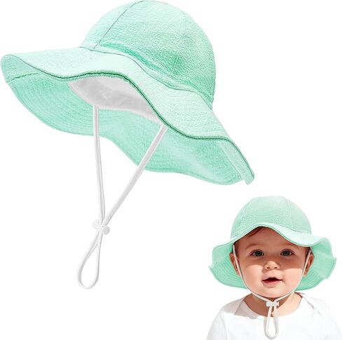 Zando Seersucker Baby Sun Hat Toddler Upf 50+ قبعات دلو قابلة للتعديل للأولاد فتيات شاطئية قبعة تنفس الصيف واسعة الحافة in Saudi Arabia