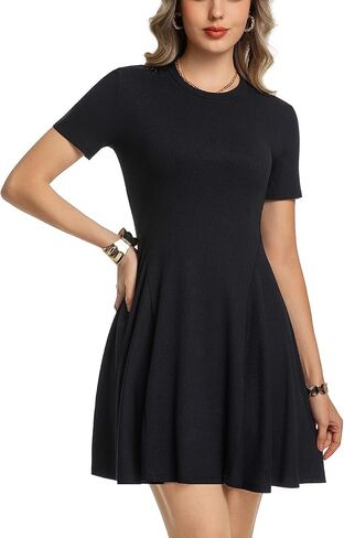 Summer Dresses for Women 2026 Crewneck Short Sleeve A Line Beach Vacation Casual Sundress Short Dress in Kuwait