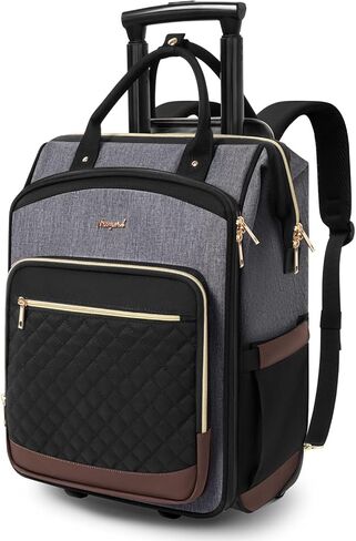 Rolling Backpack for Women, 16 Inch Travel Backpack with Wheels, Vertical Storage Wheeled Laptop Backpack, Underseat Carry on Luggage for Adults Business Work, Stylish Rolling Laptop Bag, Black Gold in Kuwait