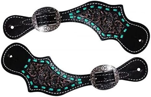 Showman Ladies Leather Teal Buckstitch Design Spur Straps in Saudi Arabia