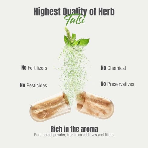HerbsForever Tulsi (Holy Basil)-Extra Strength (10:1)Extract, Equiv.to 2250mg Leaves Powder Per Serving- Supports Immunity,Respiratory & Stress Relief|Antioxidant|2%Ursolic Acid|60Veg Capsules|750mg in Kuwait