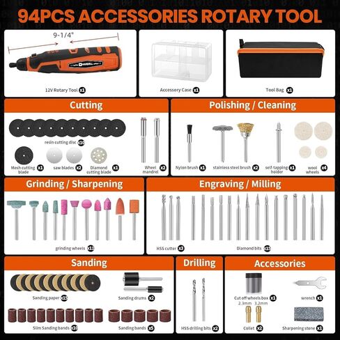 HARDELL Cordless 4V Rotary Tool Kit, 6 ​​Adjustable Speed ​​with Digital Display, Rotary Tool with 80Pcs Accessories, 2000mAh Capacity Battery for Sanding, Grinding, Drilling, Engraving in Kuwait
