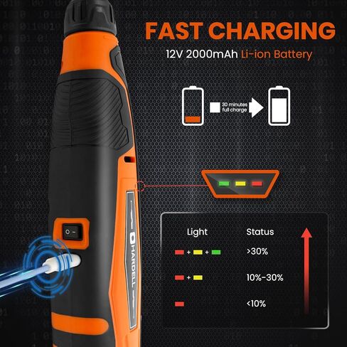 HARDELL Cordless 4V Rotary Tool Kit, 6 ​​Adjustable Speed ​​with Digital Display, Rotary Tool with 80Pcs Accessories, 2000mAh Capacity Battery for Sanding, Grinding, Drilling, Engraving in Kuwait