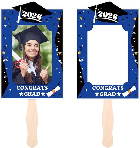 Weysat 12 Pcs Graduation Fans for 5x7 Pictures Class of 2025 Personalized Hand Fans Photo Props Big Head Cutout on a Stick Blank Congrats Grad DIY Photo Frames for Prom Decoration Class Party in Saudi Arabia