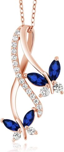 GEM Stone King 18K Marquise Marquise Marquise Marquise Marquise Marquise تم إنشاء قلادة الفراشة الياقوت للنساء (1.21 CTTW ، مع سلسلة 18 بوصة) in Kuwait