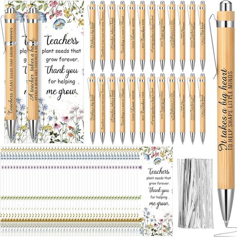 24 Set Teachers Appreciation Gifts Wood Bamboo Ballpoint Pens Bulk with Thank You Bookmark Cards Cable Ties Plant Seeds That Grow Forever Graduation Retirement Birthday Gift for Teachers in Saudi Arabia