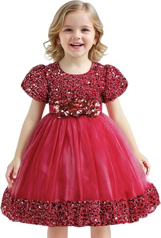 AGQT Flower Girl Dress V-Back Ruffle Sleeve Dresses Girls Tulle Dress for Wedding First Communion with Bow-Knot 3T-9T in Kuwait