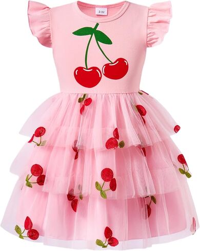 الفتيات الصغيرات تول تول فستان صغير الصيف كشكش الأكمام رقيقة ثياب فستان الأطفال ملابس عيد ميلاد حفلات 2-7 سنوات in Kuwait