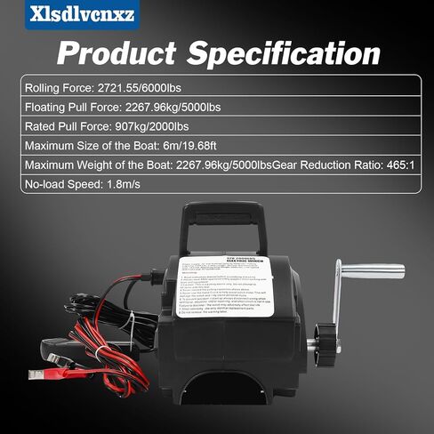 6000Lbs Electric Boat Winch, 12V 300W DC Trailer Winch with Wireless Remote & Manual Crank, Heavy-Duty Portable Winch for Boats, Trailers, Trucks & RVs in Saudi Arabia