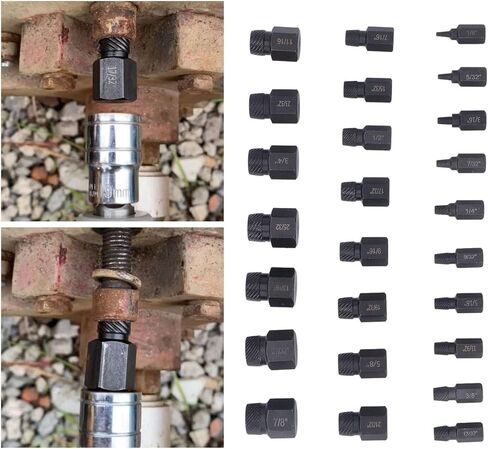 Generic 25 Pcs Cr Mo Steel Screw Extractor, Hex Head Broken Stud Remover Set, Damaged Stud Tool with Etched Surface, Ideal for Repair & Maintenance in Saudi Arabia