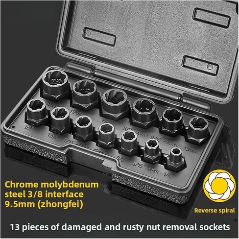 13Pieces Impact Bolt & Nut Remover Set Cr-Mo Steel Extractor Tool with Solid Storage Case Industrial Drop in Kuwait