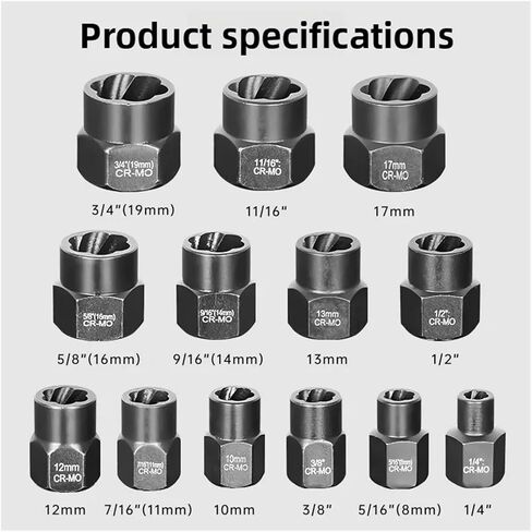 13Pieces Impact Bolt & Nut Remover Set Cr-Mo Steel Extractor Tool with Solid Storage Case Industrial Drop in Kuwait