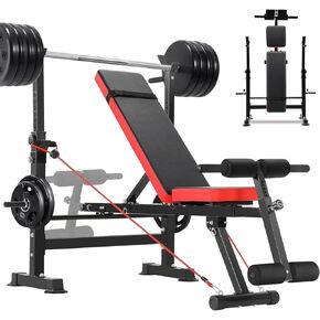 OPPSDECOR 900 LBS Weight Bench Set with Squat Rack, Adjustable Bench Press Set with Leg Extension and Leg Curl, Foldable Flat/Incline/Decline Workout Bench for Home Gym in Kuwait