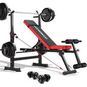 OPPSDECOR Adjustable Weight Bench Set With Removable Rowing Leg Catch, 600LBS Foldable Bench Press Set with Squat Rack Flat Incline Sit Up Workout Bench for Home Gym Strength Training in Kuwait