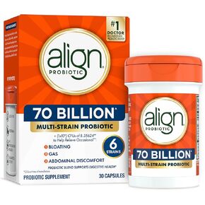 Align Probiotic, 70 Billion CFU, 6 Strain Blend, Probiotics for Women and Men, Daily Probiotics for Digestive Health, Helps Relieve Occasional Bloating & Gas 30 Capsules in Kuwait