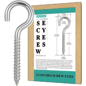 8 PCS 3.2 Inches Eye Hooks 304 Stainless Steel Threaded Hooks, Heavy Duty Eye Screws Hook - Screw in Hooks Load 200-250LBS Eyelet for Hanging Hammock Stand, Swing, Plant, Lights Indoor & Outdoor (8) in Kuwait