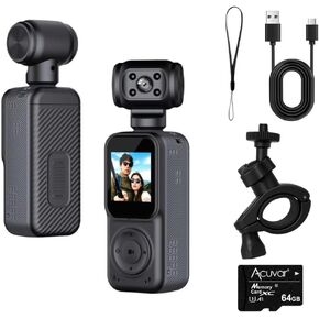 64GB FHD 1080P Mini Body Camera, Wearable Action Body Cam, Thumb Size Hands Free Recording Body Worn Camera, Premium Portable Camcorder Mount Anywhere for Pet Walking, Work, Travel with WiFi (Black) in Kuwait