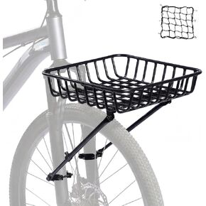 رف سلة الدراجة الأمامي، رف أمامي للدراجة من الألومنيوم مع دعامات قابلة للتعديل، متوافق مع شوكة التعليق والدراجة الإلكترونية للدراجات مقاس 26-29 بوصة، يتضمن شبكة شحن in Kuwait