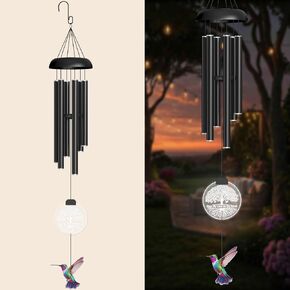 37" Solar Wind Chimes for Outside, Gifts Wind Chimes with Solar Powered Acrylic Lights & Hand-Painted Hummingbird for Mom, Grandma, Outdoor Wind Chimes for Garden, Patio, Yard in Saudi Arabia