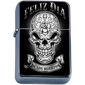 Flip Top Oil Lighter Sugar Skull D26 Day of the Dead Dia De La Muerto Includes Silver Case in Kuwait