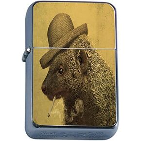 Flip Top Oil Lighter Funny Smoking Animal S14 Smoking Porcupine Includes Silver Case in Kuwait