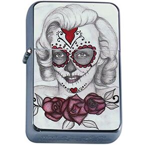 Flip Top Oil Lighter Sugar Skull D27 Day of the Dead Dia De La Muerto Includes Silver Case in Kuwait