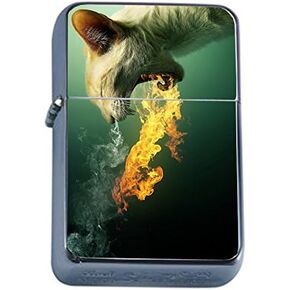 Flip Top Oil Lighter Funny Smoking Animal S4 Fire Breathing Cat Includes Silver Case in Kuwait