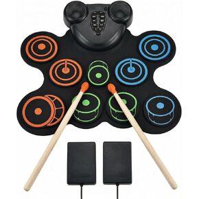 Electronic Drum Set with Headphone Jack, 9-Drum Practice Pad for kids beginners,with drumsticks, foot pedals, and a built-in rechargeable battery, Christmas Birthday Gift for Boys Girls 3-12 in Saudi Arabia