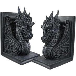 Bellaa 25617 Decorative Bookends Dragons Gothic Midieval Castle Mystic Vintage Book Ends Holder Heavy Stoppers Bookshelf Shelves to Hold Books Library Shelf Dividers Home Decor in Kuwait