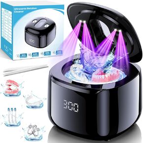 Ultrasonic Retainer Cleaner Machine, 49KHz 220ML Dental Cleaning Pod with Digital Timer, Deep Cleaning Ultrasonic Dentures Cleaner for Night Guards, Braces, Aligner, Toothbrush, Jewelry, Black in Kuwait
