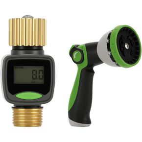 Watflow 3/4"Water Flow Meter with Water Nozzle Kit,4 Modes Change, Measure Gallon/Liter Consumption for Garden Hose, RV Water Tank, Lawn Sprinkler, and Nozzle Sprayer in Kuwait