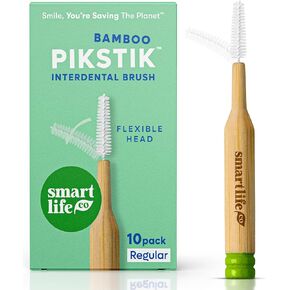 SmartLifeco Bamboo Interdental Brushes (10 Count) - Eco-Friendly Reusable Dental Picks, Flexible Soft Bristles, Superior Gum & Teeth Cleaning, Toothpicks for Braces, PikStik - Regular in Kuwait