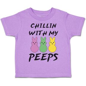Toddler T-Shirt Easter Chillin with My Peeps Bunny Funny Humor Easter Cotton Bunny Boy & Girl Clothes Cute Baby Funny Tee Lavender Design Only 3T in Kuwait