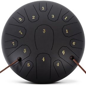 طبلة المطر للحديقة الخارجية، طبلة اللسان الفولاذية 12 بوصة 15 نوتة موسيقية، أداة قرع الطبل اليدوية (أسود، 12 بوصة 15 نوتة) in Kuwait